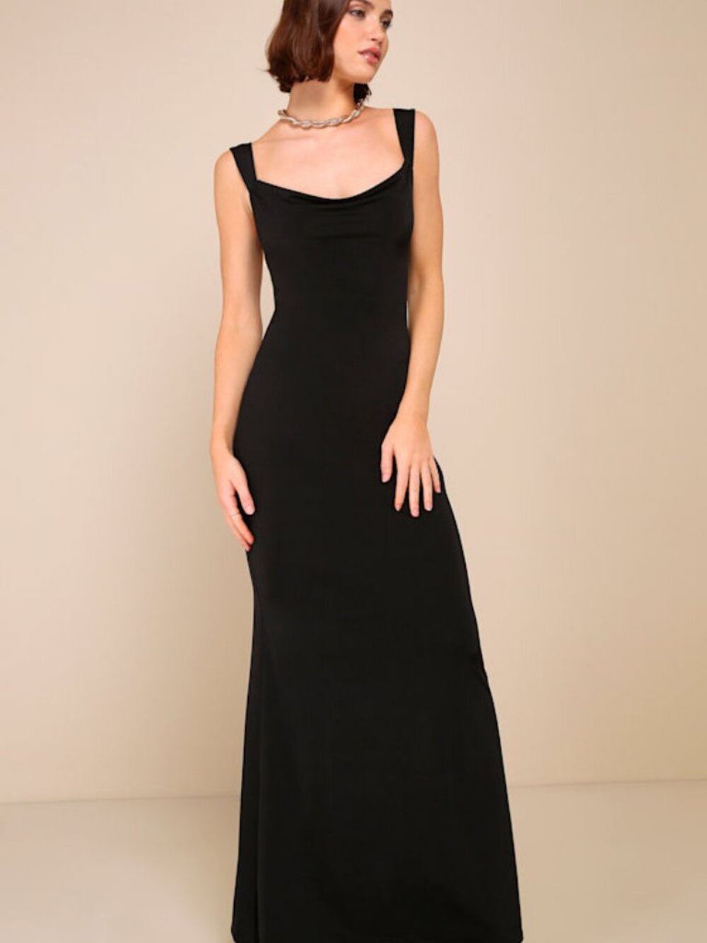 Lulus Inspiring Glamour Black Backless Column Maxi Dress M